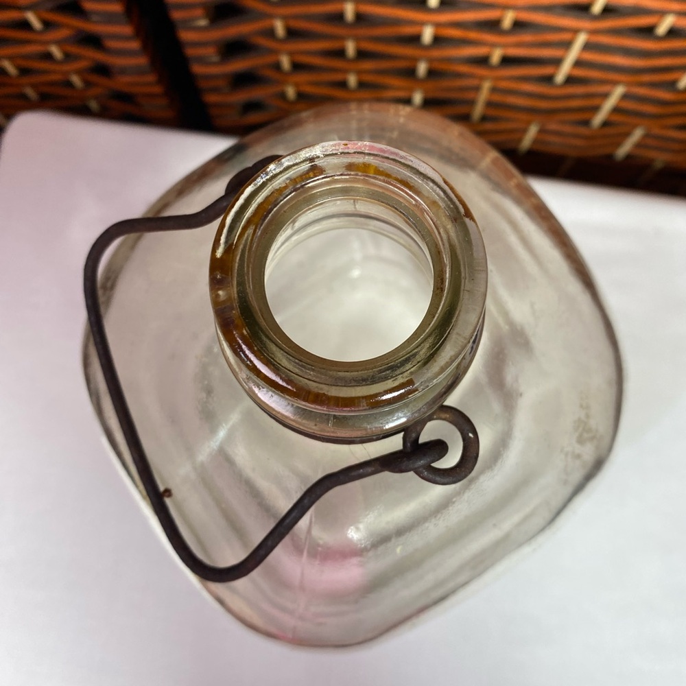 Vintage 1 Gallon Glass Jug With Metal Carrier Rustic Farmhouse Decor - Picture 2 of 9